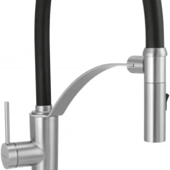 Baterie pentru chiuveta bucatarie, otel, cap mixer, pipa flexibila, 2 tipuri de jet, Deante Corda imagine