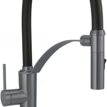 Baterie pentru chiuveta bucatarie, titan, cap mixer, pipa flexibila, 2 tipuri de jet, Deante Corda imagine