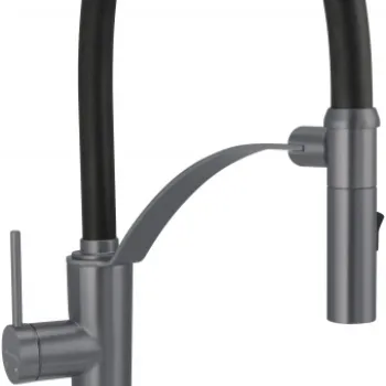 Baterie pentru chiuveta bucatarie, titan, cap mixer, pipa flexibila, 2 tipuri de jet, Deante Corda imagine