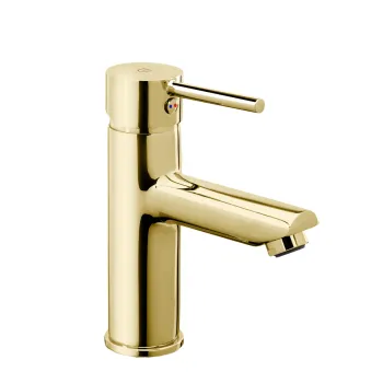 Baterie pentru lavoar cu ventil click-clack inclus, pipa fixa, auriu lucios, FDesign Flusso imagine
