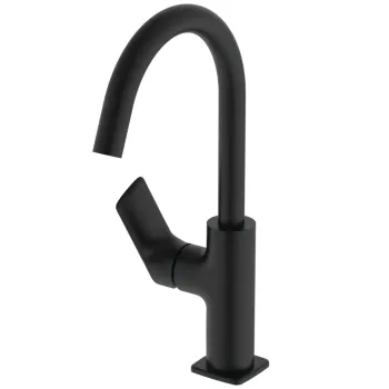 Baterie pentru lavoar cu ventil clickclack, pipa pivotanta, finisaj negru mat, Ideal Standard Ceralife C imagine