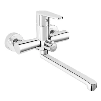 Baterie perete cada sau dus, culoare crom, Algeo, cu pipa mobila, Ferro imagine