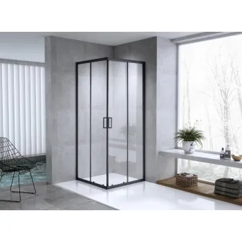 Cabina de dus neagra cu usi culisante, patrata 90x90 cm Mediterraneo Siri Black imagine