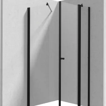 Cabina de dus patrata, usa batanta si un perete fix, 80x80 cm, profil negru, Deante Kerria Plus imagine