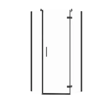 Cabina de dus pentagonala 90x90 cm Cersanit Jota, negru mat cu usa batanta stanga imagine