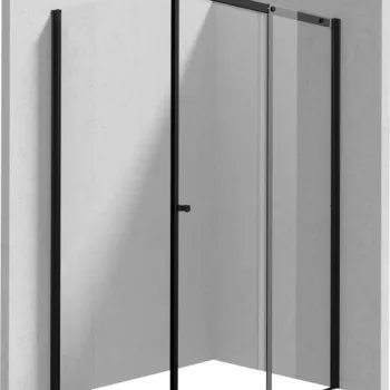 Cabina de dus rectangulara, usi glisante si un perete fix, 120x80  cm, profil negru, Deante Kerria Plus imagine