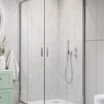 Cabina de dus semirotunda Radaway Alienta A 80x80x190 cm, crom, sticla 5 mm, usi culisante imagine