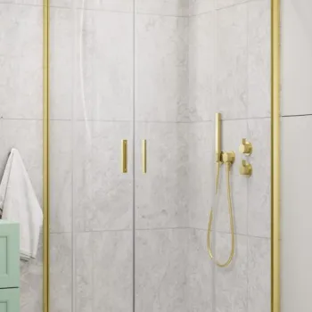 Cabina de dus semirotunda Radaway Alienta A 90x90x190 cm, aur pal periat, sticla 5 mm, usi culisante imagine