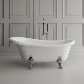 Cada freestanding ovala, compozit alb lucios, 157x72x66.5 cm Foglia Retro imagine