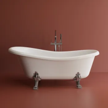 Cada freestanding ovala, compozit alb lucios, 168x76.2x55.5 cm Foglia Retro imagine