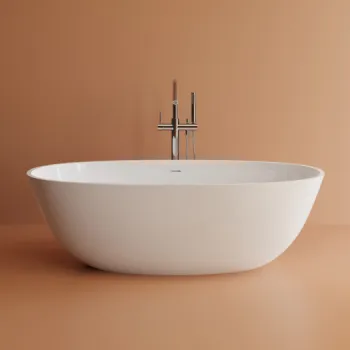 Cada freestanding ovala, compozit alb mat, interior lucios, 160x78x50 cm, Foglia Bordeaux imagine