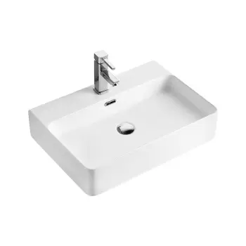 Chiuveta baie pe blat dreptunghiulara cu preaplin, alba, Fluminia, Hermes imagine