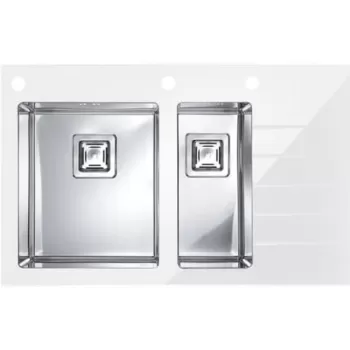 Chiuveta bucatarie alba sticla si inox, cuva dreapta, Alveus Crystalix 20 imagine