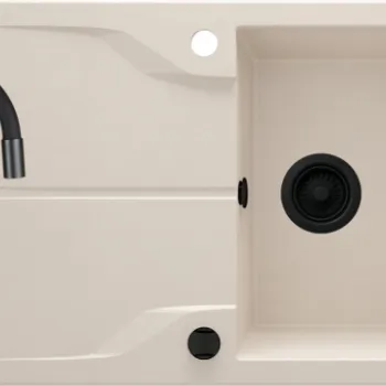 Chiuveta bucatarie compozit bej cu picurator si baterie neagra Deante Andante imagine