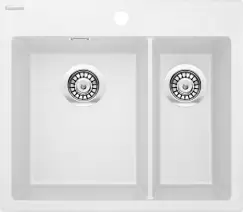 Chiuveta bucatarie compozit cu doua cuve, alabaster, Eridan, Deante imagine