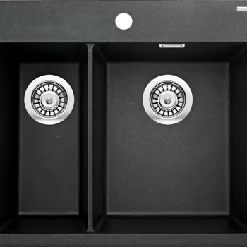 Chiuveta bucatarie compozit cu doua cuve, grafit metalic, Deante Eridan imagine