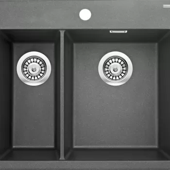 Chiuveta bucatarie compozit cu doua cuve, gri inchis mat, Deante Eridan imagine
