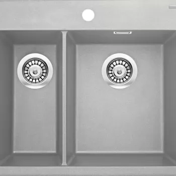 Chiuveta bucatarie compozit cu doua cuve, gri metalizat, Deante Eridan imagine