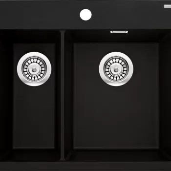 Chiuveta bucatarie compozit cu doua cuve, negru mat, Deante Eridan imagine