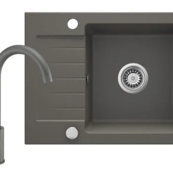 Chiuveta bucatarie compozit cu picurator si baterie antracit metalic Deante, Zorba imagine