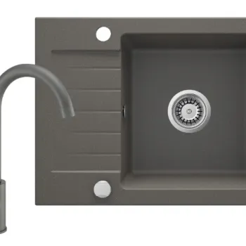 Chiuveta bucatarie compozit cu picurator si baterie antracit metalic Deante, Zorba imagine