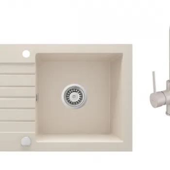 Chiuveta bucatarie compozit cu picurator si baterie bej Deante, Zorba imagine