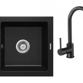 Chiuveta bucatarie compozit cu picurator si baterie neagra Deante, Zorba imagine