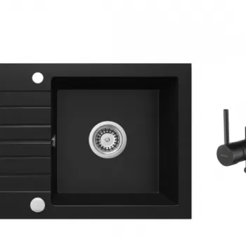 Chiuveta bucatarie compozit cu picurator si baterie neagra Deante, Zorba imagine