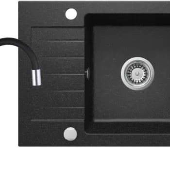 Chiuveta bucatarie compozit cu picurator si baterie neagra Deante Zorba imagine