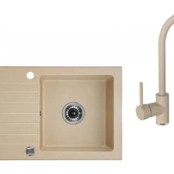 Chiuveta bucatarie compozit cu picurator si baterie nisip Deante, Zorba imagine