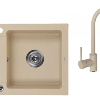 Chiuveta bucatarie compozit cu picurator si baterie nisip Deante, Zorba imagine