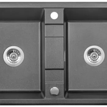 Chiuveta bucatarie compozit doua cuve antracit metalic Deante Eridan imagine