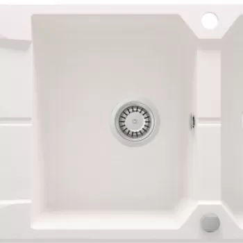 Chiuveta bucatarie compozit doua cuve cu picurator alb mat Deante Andante imagine