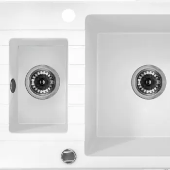 Chiuveta bucatarie compozit doua cuve cu picurator alb mat Deante Zorba imagine
