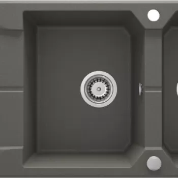 Chiuveta bucatarie compozit doua cuve cu picurator antracit metalic Deante Andante imagine