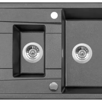 Chiuveta bucatarie compozit doua cuve cu picurator antracit metalic Deante Eridan imagine