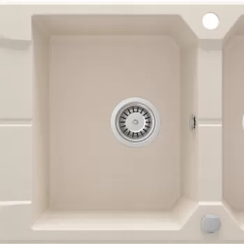 Chiuveta bucatarie compozit doua cuve cu picurator bej mat Deante Andante imagine