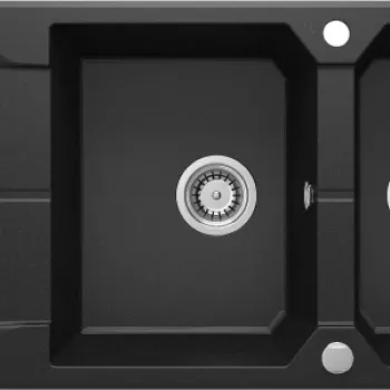 Chiuveta bucatarie compozit doua cuve cu picurator grafit metalic Deante Andante imagine