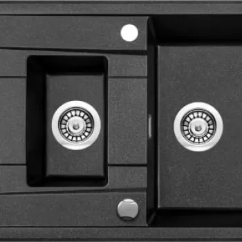 Chiuveta bucatarie compozit doua cuve cu picurator grafit metalic Deante Eridan imagine