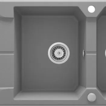 Chiuveta bucatarie compozit doua cuve cu picurator gri mat Deante Andante imagine