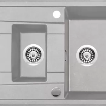 Chiuveta bucatarie compozit doua cuve cu picurator gri mat Deante Eridan imagine