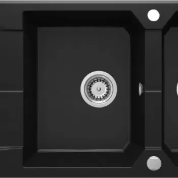 Chiuveta bucatarie compozit doua cuve cu picurator negru mat Deante Andante imagine