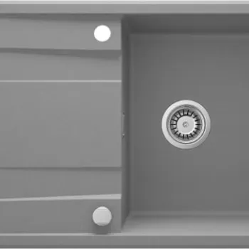 Chiuveta bucatarie compozit gri deschis mat cu picurator si ventil pop-up Deante Eridan imagine