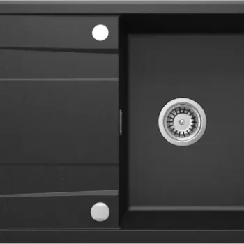 Chiuveta bucatarie compozit negru lucios cu picurator si ventil pop-up Deante Eridan imagine