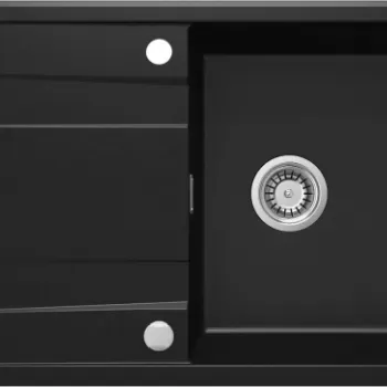 Chiuveta bucatarie compozit negru mat cu picurator si ventil pop-up Deante Eridan imagine