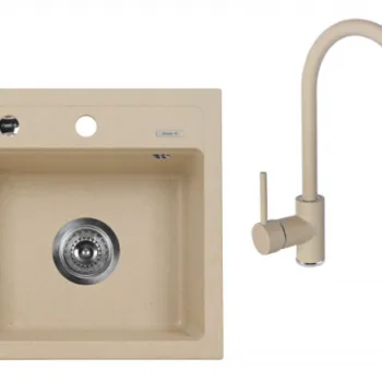 Chiuveta bucatarie compozit si baterie nisip Deante, Zorba imagine