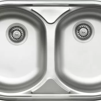 Chiuveta bucatarie doua cuve inox cu picurator crom leinen Deante Duet imagine