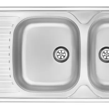 Chiuveta bucatarie doua cuve inox cu picurator crom leinen Deante Techno imagine