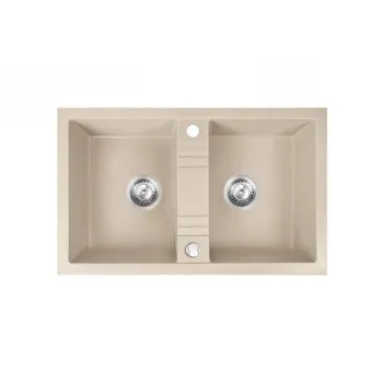 Chiuveta bucatarie dubla compozit bej mat Ferro Mezzo imagine