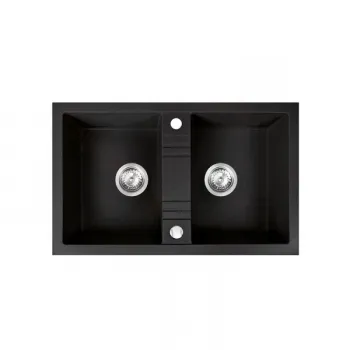 Chiuveta bucatarie dubla compozit negru mat Ferro Mezzo imagine